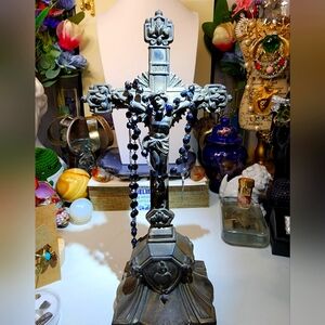 Vtg Sacred Heart Bronze Table Altar Cross